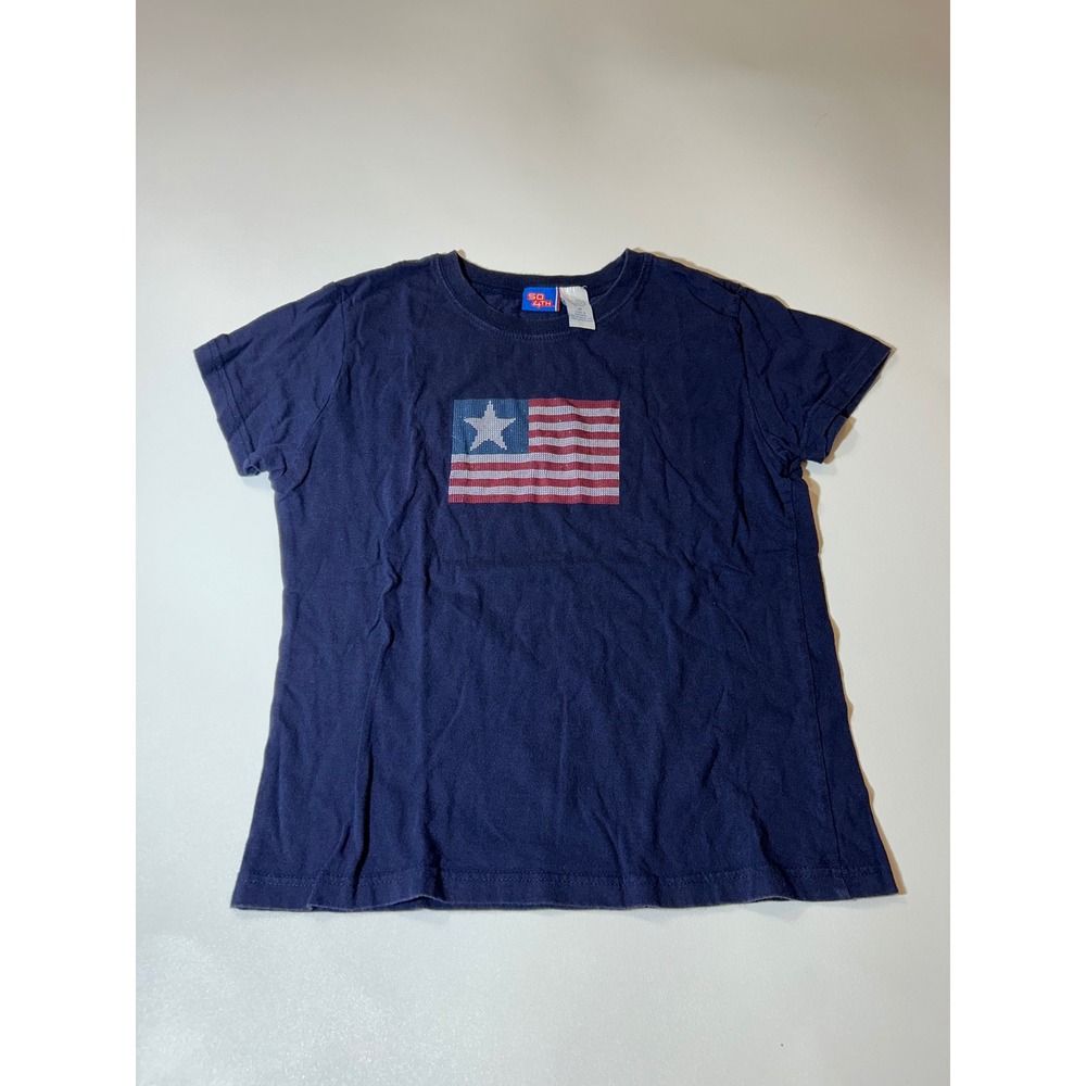 SO 4TH T-Shirt Womens M Navy Blue Excellent American Flag Graphic Cotton Tee